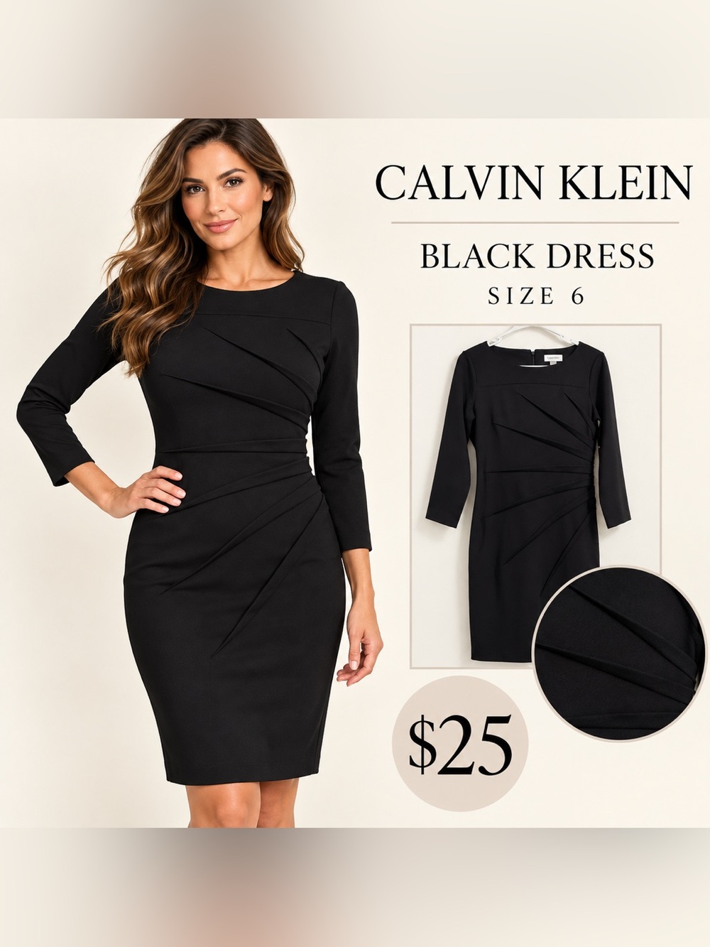 Calvin Klein Black Long-Sleeve Sheath Dress